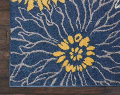 8' Blue Floral Power Loom Runner Rug