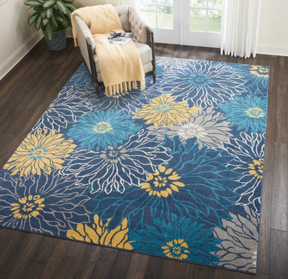8' Blue Floral Power Loom Runner Rug