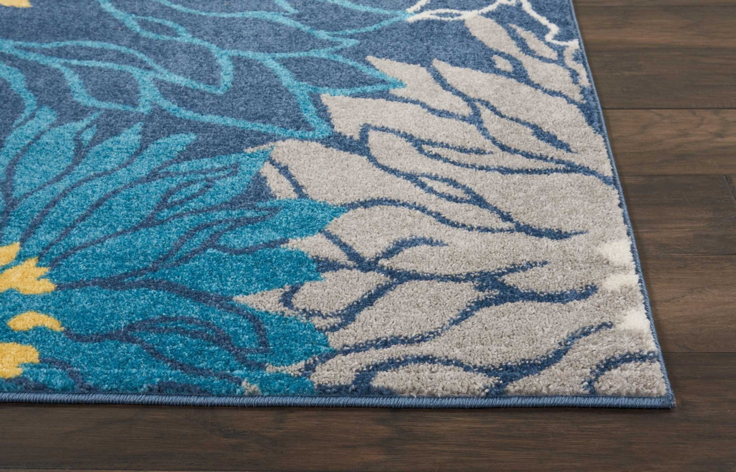 8' Blue Floral Power Loom Runner Rug