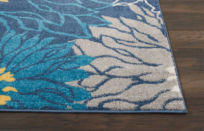 8' Blue Floral Power Loom Runner Rug