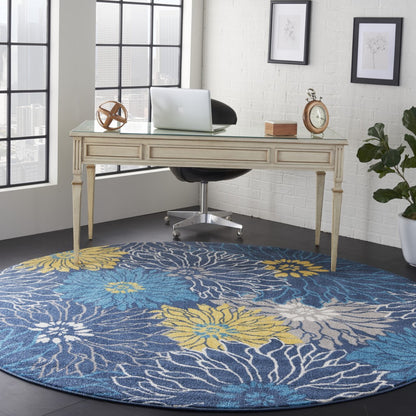 8' Blue Floral Power Loom Runner Rug