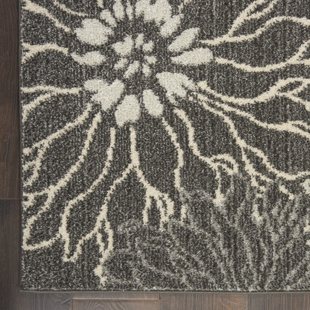 2' X 3' Blue And Gray Floral Power Loom Area Rug