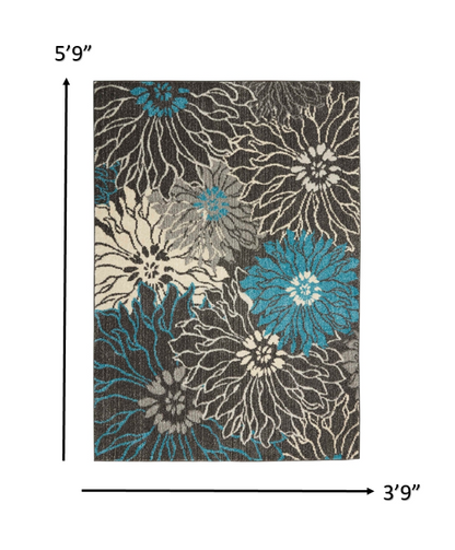 2' X 3' Blue And Gray Floral Power Loom Area Rug