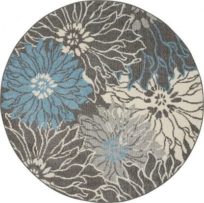 2' X 3' Blue And Gray Floral Power Loom Area Rug