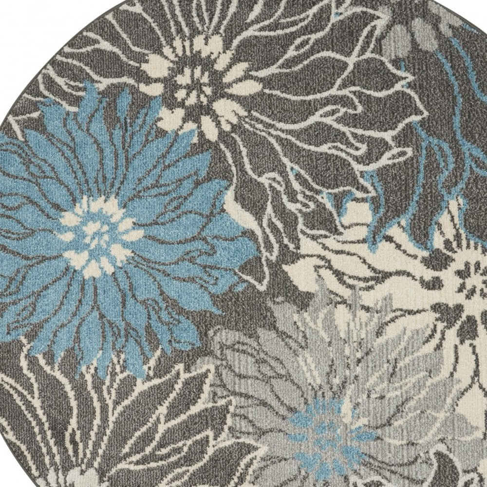 2' X 3' Blue And Gray Floral Power Loom Area Rug