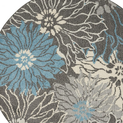 2' X 3' Blue And Gray Floral Power Loom Area Rug