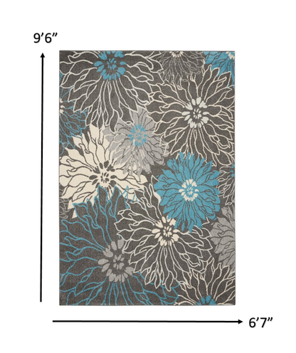 2' X 3' Blue And Gray Floral Power Loom Area Rug