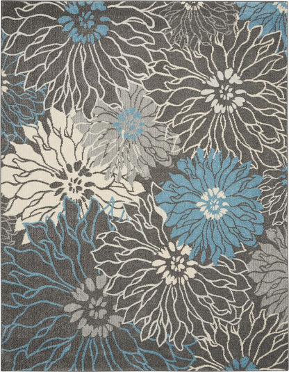 2' X 3' Blue And Gray Floral Power Loom Area Rug