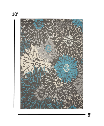 2' X 3' Blue And Gray Floral Power Loom Area Rug
