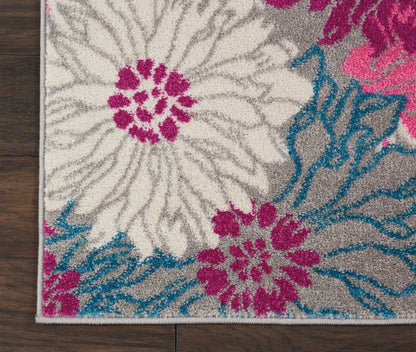 5' X 7' Gray Floral Dhurrie Area Rug