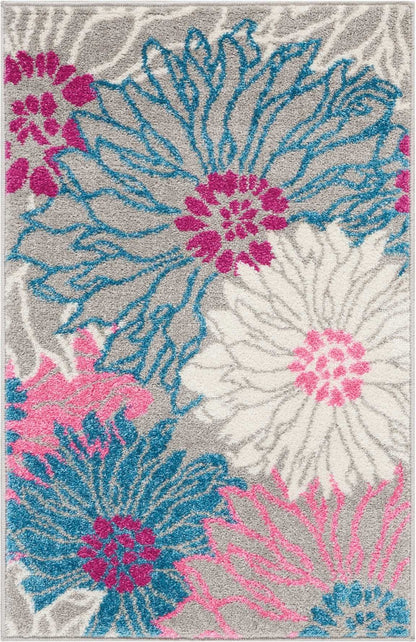 5' X 7' Gray Floral Dhurrie Area Rug