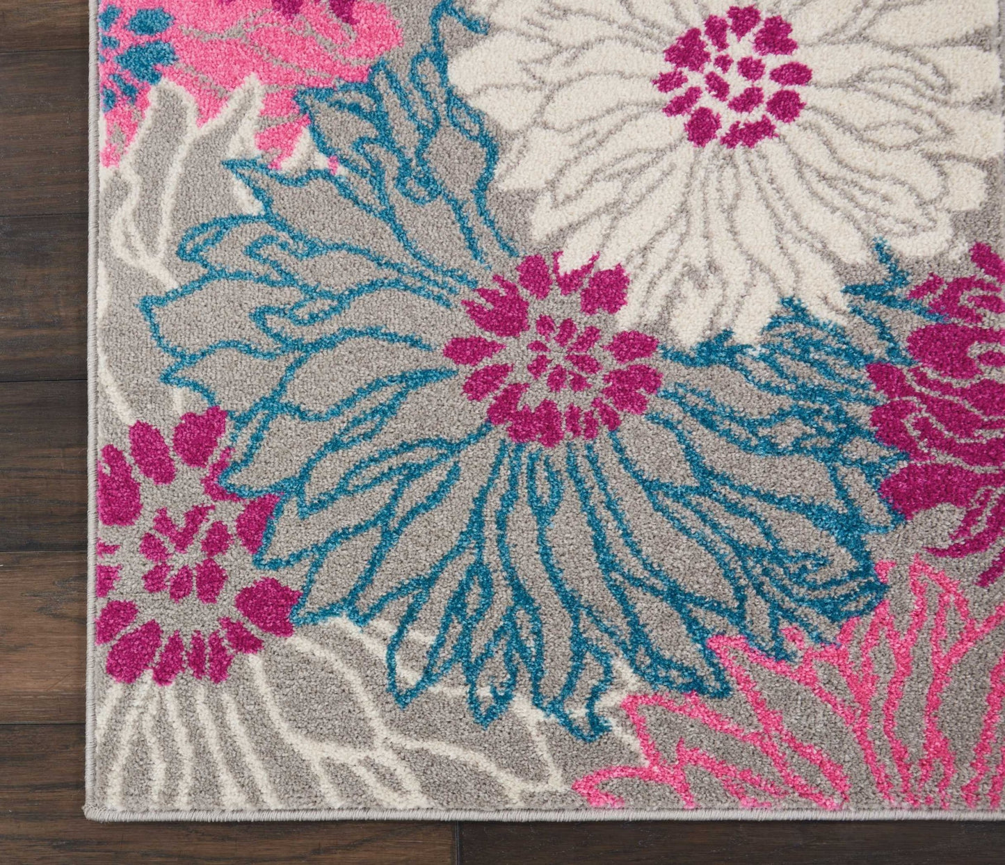 5' X 7' Gray Floral Dhurrie Area Rug