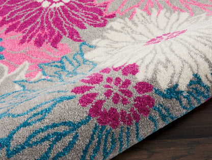 5' X 7' Gray Floral Dhurrie Area Rug