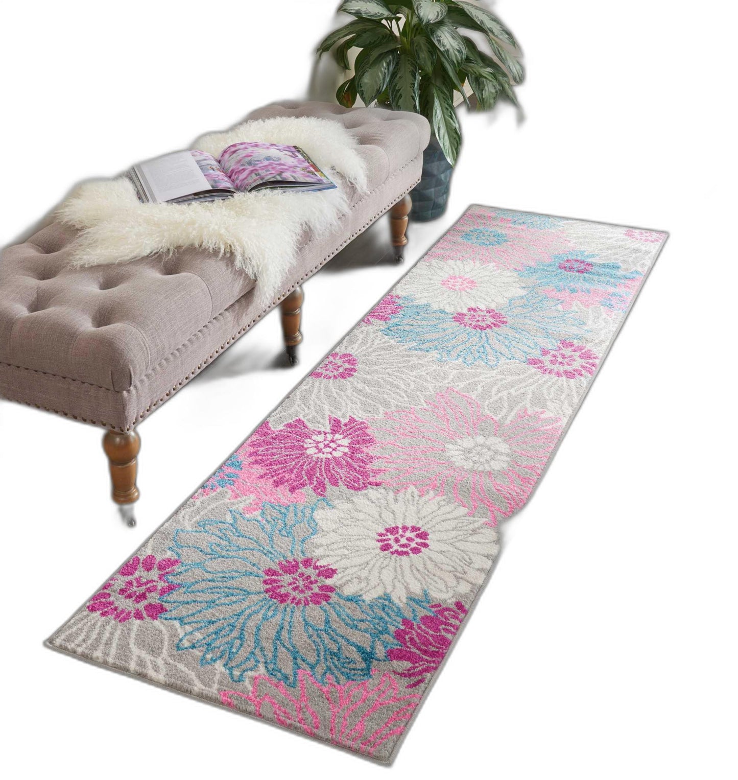 5' X 7' Gray Floral Dhurrie Area Rug