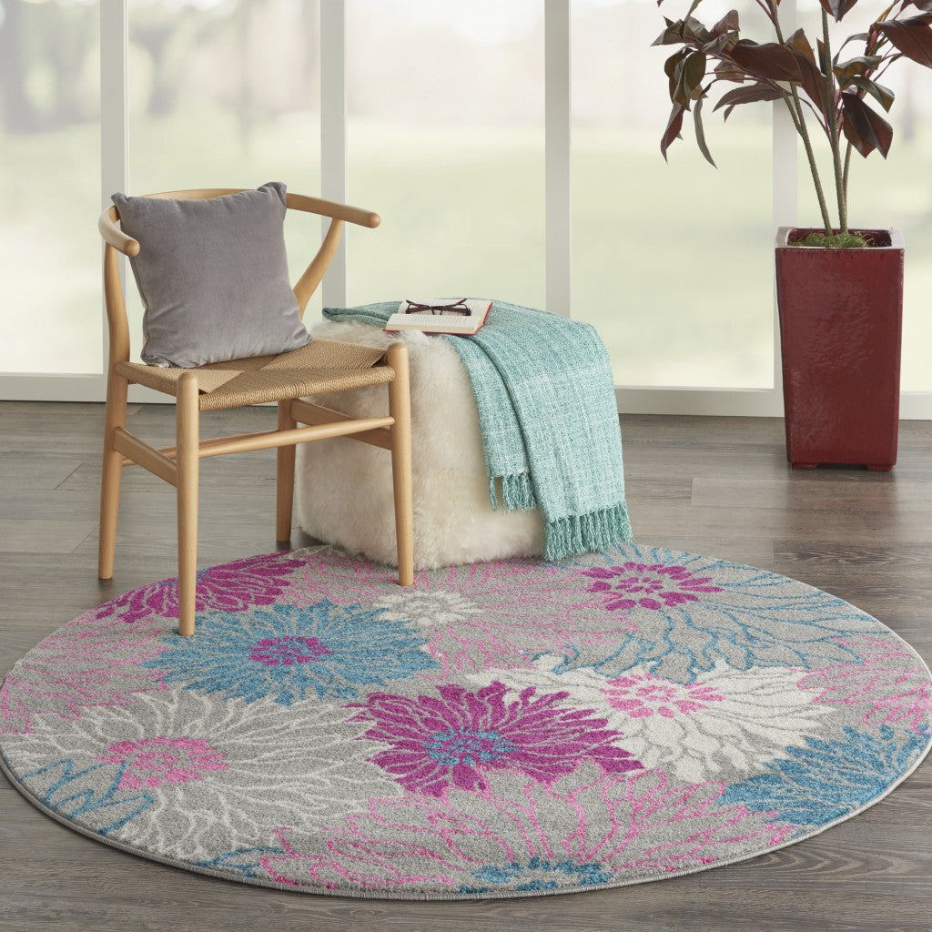 5' X 7' Gray Floral Dhurrie Area Rug