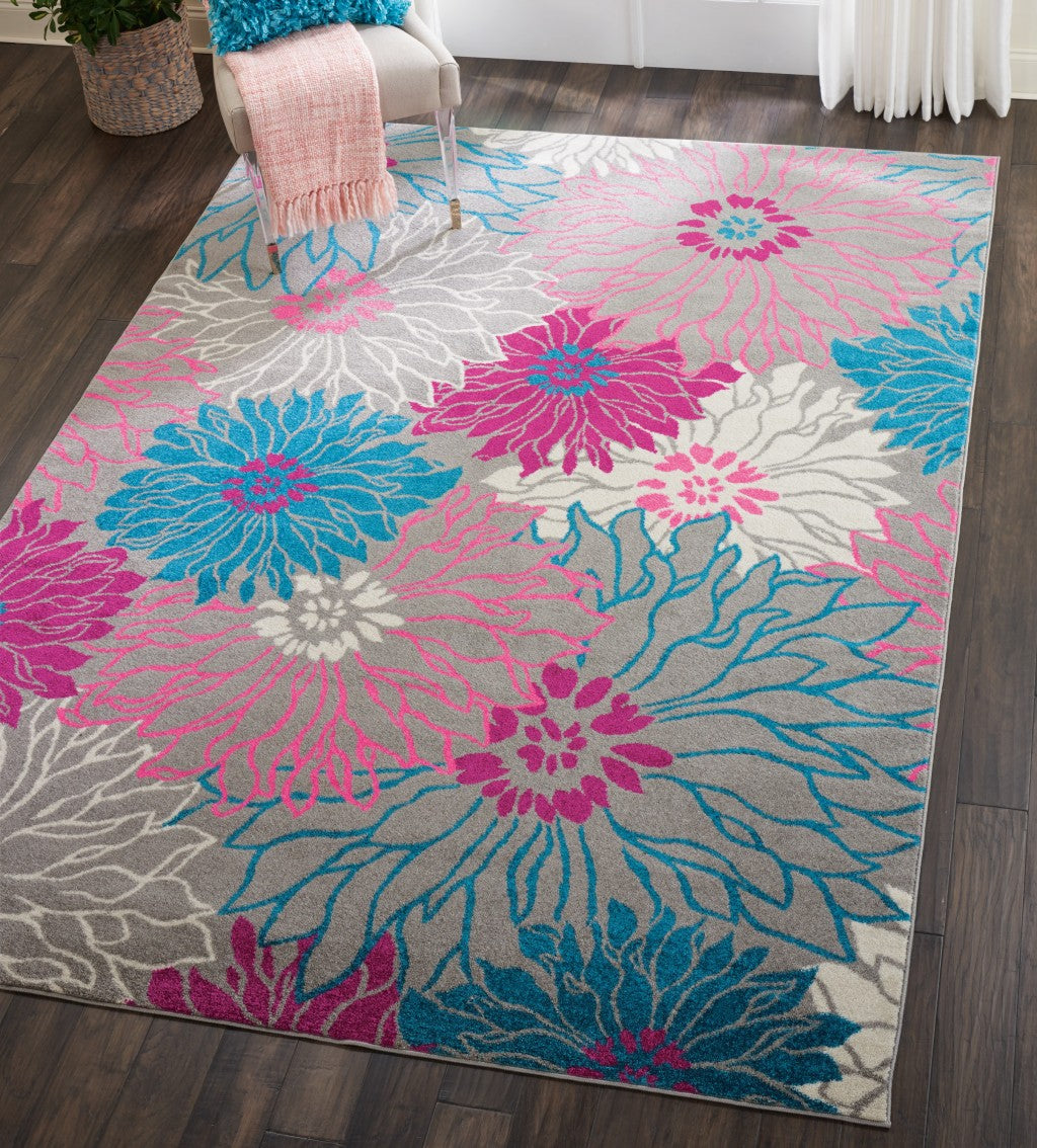 5' X 7' Gray Floral Dhurrie Area Rug
