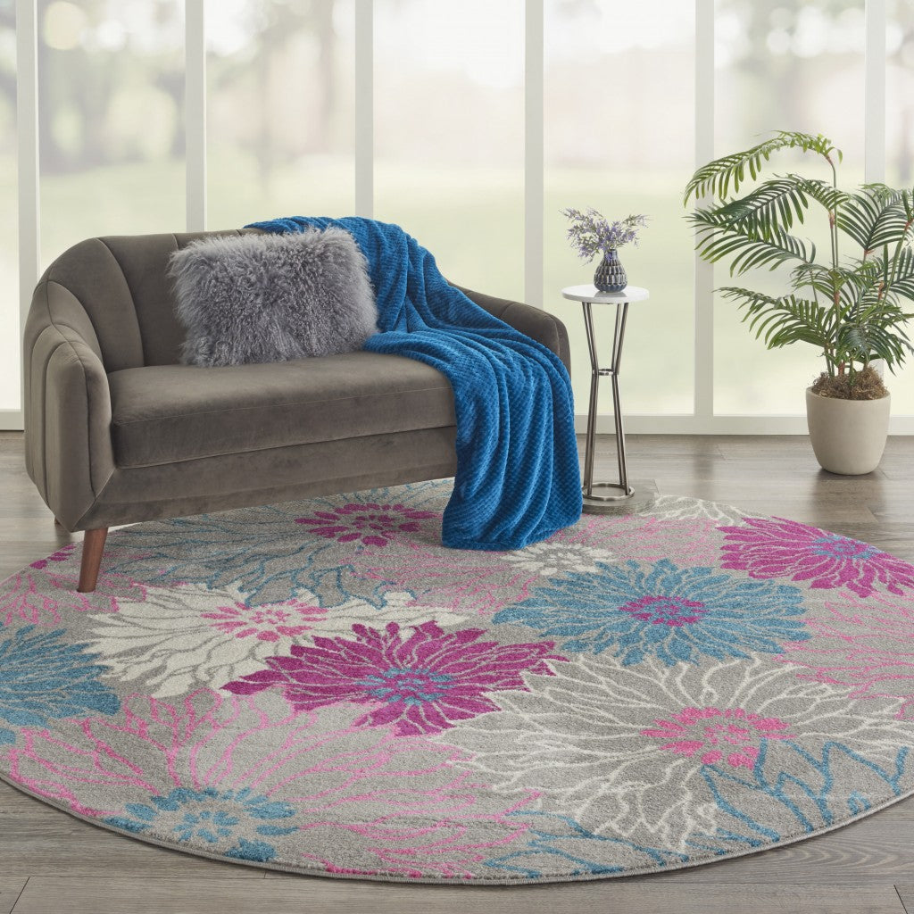 5' X 7' Gray Floral Dhurrie Area Rug