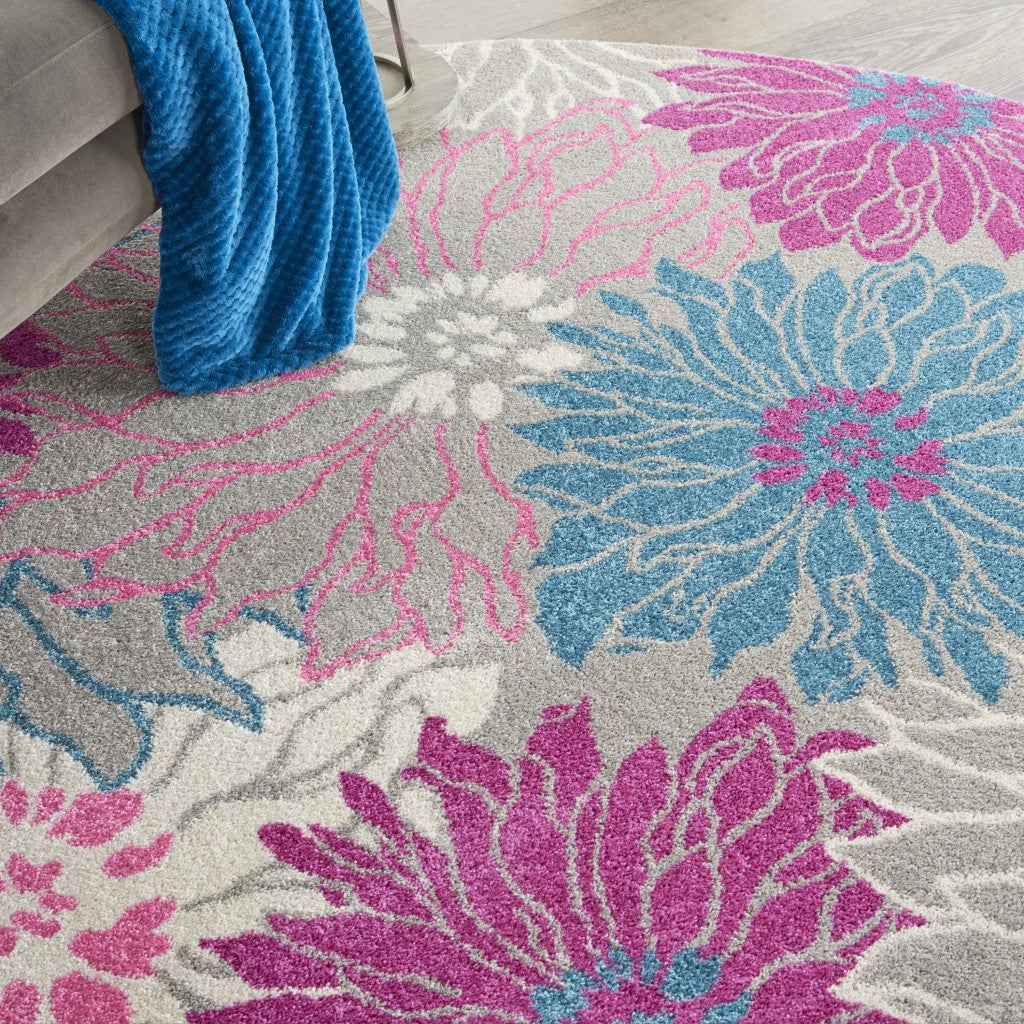 5' X 7' Gray Floral Dhurrie Area Rug