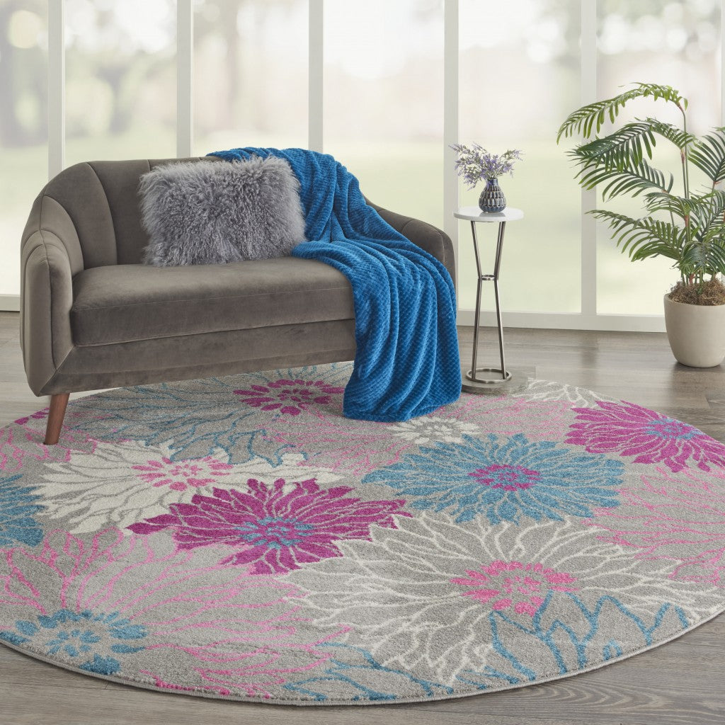 5' X 7' Gray Floral Dhurrie Area Rug