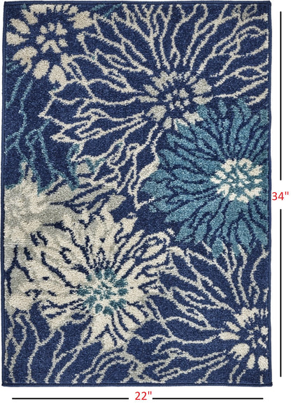 5' Blue And Ivory Round Floral Dhurrie Area Rug