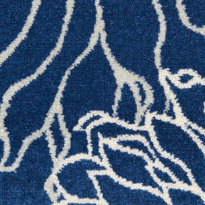 5' Blue And Ivory Round Floral Dhurrie Area Rug