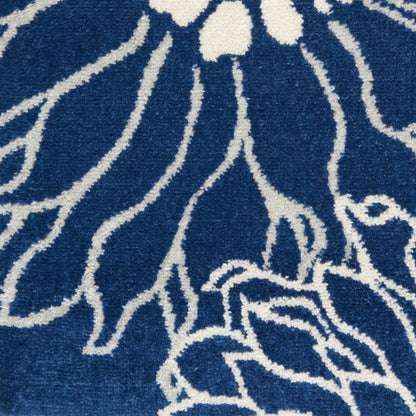 5' Blue And Ivory Round Floral Dhurrie Area Rug
