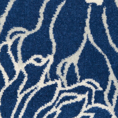 5' Blue And Ivory Round Floral Dhurrie Area Rug