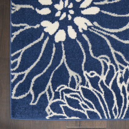5' Blue And Ivory Round Floral Dhurrie Area Rug