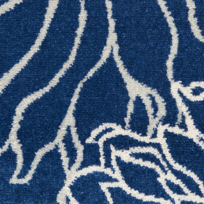 5' Blue And Ivory Round Floral Dhurrie Area Rug