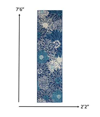 5' Blue And Ivory Round Floral Dhurrie Area Rug