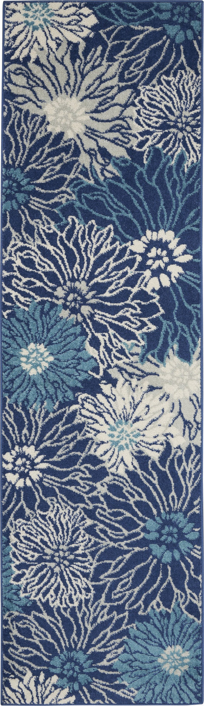 5' Blue And Ivory Round Floral Dhurrie Area Rug