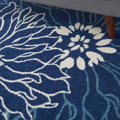 5' Blue And Ivory Round Floral Dhurrie Area Rug