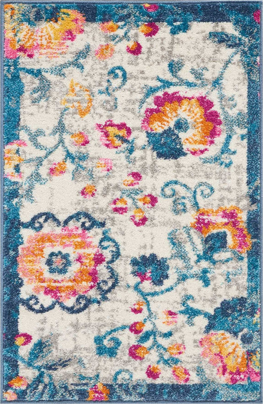 5' X 7' Ivory Floral Dhurrie Area Rug