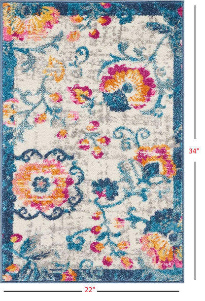 5' X 7' Ivory Floral Dhurrie Area Rug
