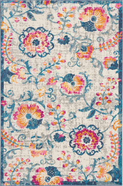 5' X 7' Ivory Floral Dhurrie Area Rug