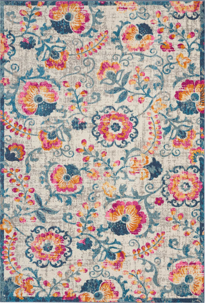 5' X 7' Ivory Floral Dhurrie Area Rug