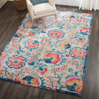 5' X 7' Ivory Floral Dhurrie Area Rug