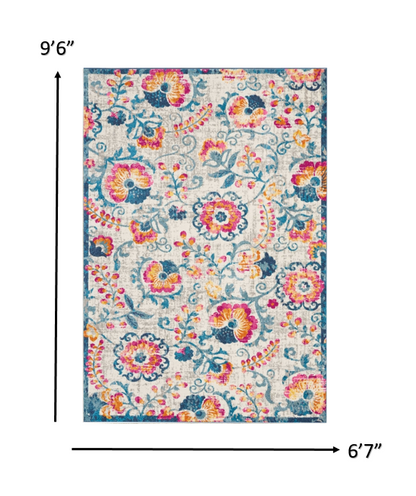 5' X 7' Ivory Floral Dhurrie Area Rug