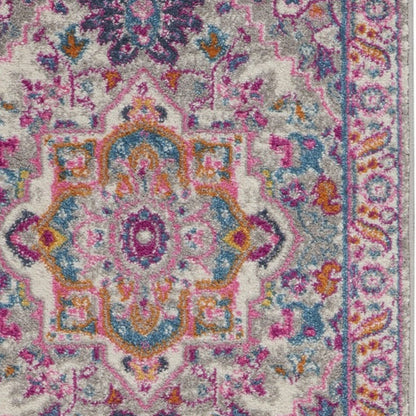 6' Pink And Gray Power Loom Runner Rug