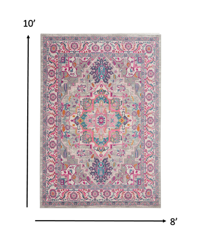 7' X 10' Pink And Gray Power Loom Area Rug