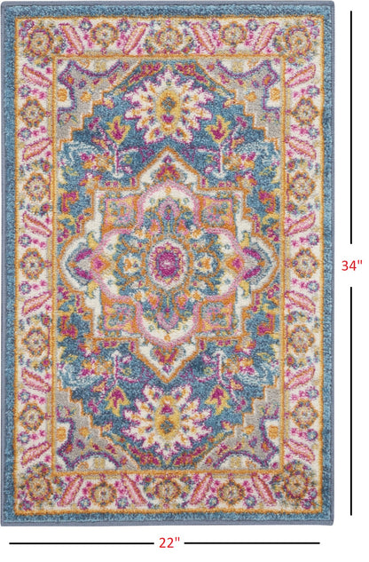 6' Teal Blue Power Loom Runner Rug