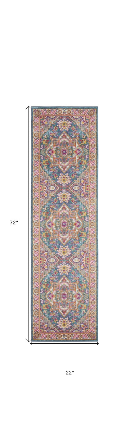 6' Teal Blue Power Loom Runner Rug