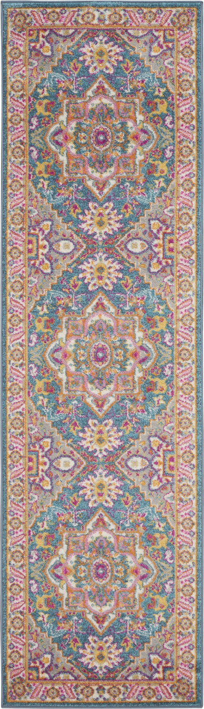 6' Teal Blue Power Loom Runner Rug