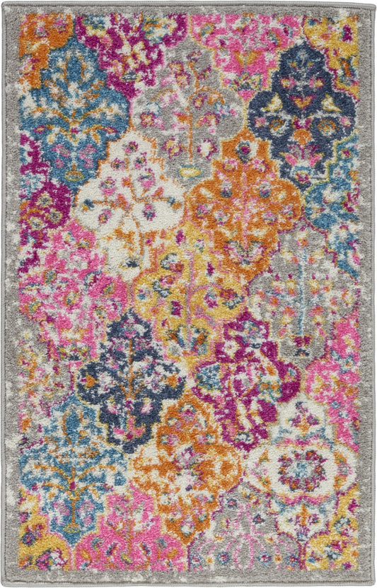 7' X 10' Pink And Gray Geometric Dhurrie Area Rug