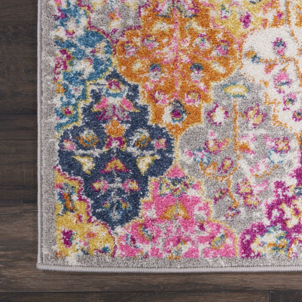 7' X 10' Pink And Gray Geometric Dhurrie Area Rug