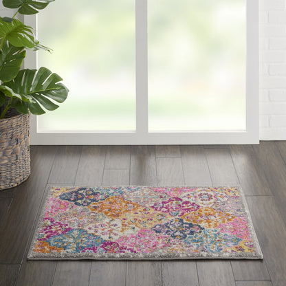 7' X 10' Pink And Gray Geometric Dhurrie Area Rug