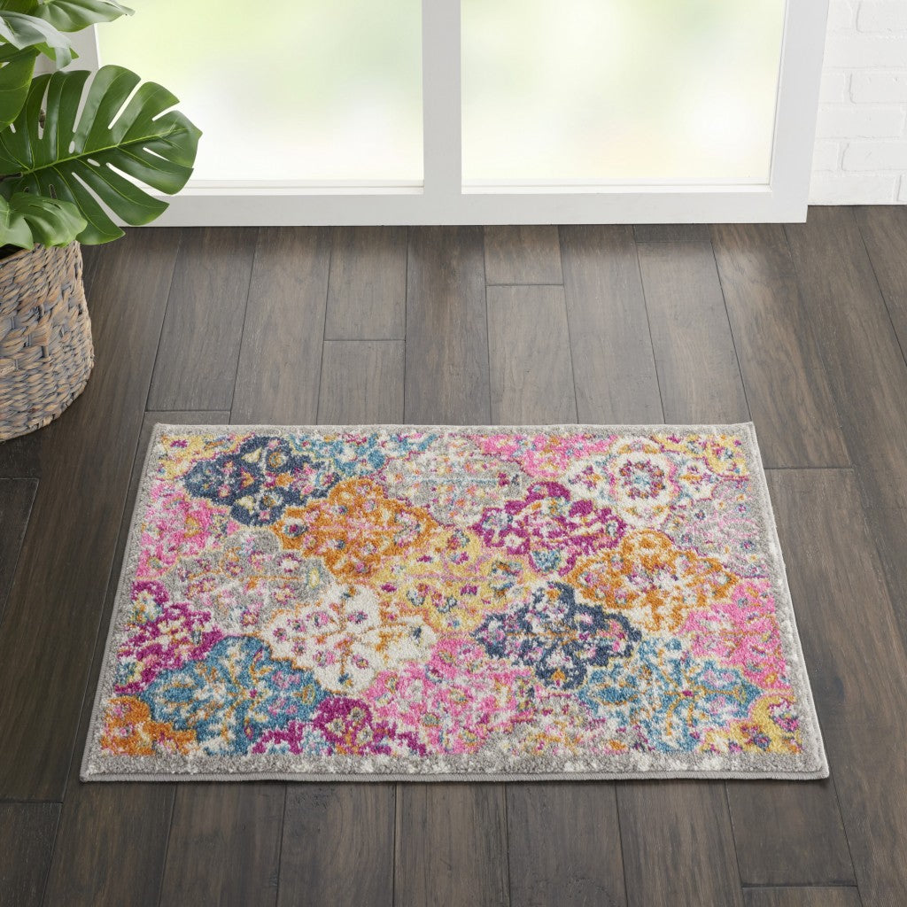 7' X 10' Pink And Gray Geometric Dhurrie Area Rug