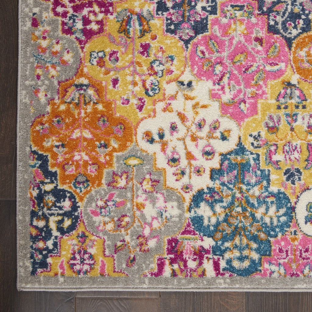 7' X 10' Pink And Gray Geometric Dhurrie Area Rug