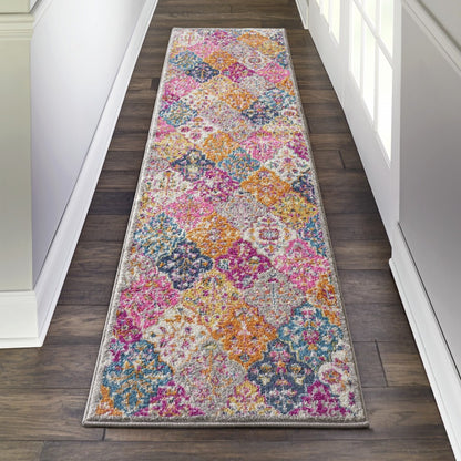 7' X 10' Pink And Gray Geometric Dhurrie Area Rug