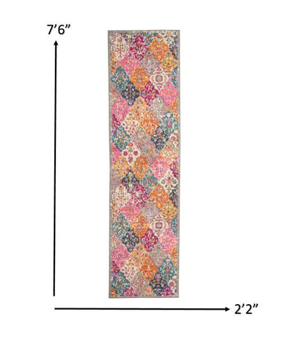 7' X 10' Pink And Gray Geometric Dhurrie Area Rug